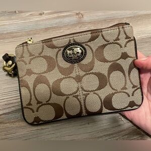 Coach Tan and Brown Signature Wristlet